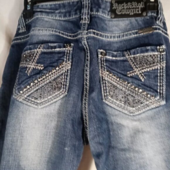 Rock N Roll Cowgirl Jeans Womens 28x32 Mid Rise Bootcut Denim Bling Western - Picture 9 of 12